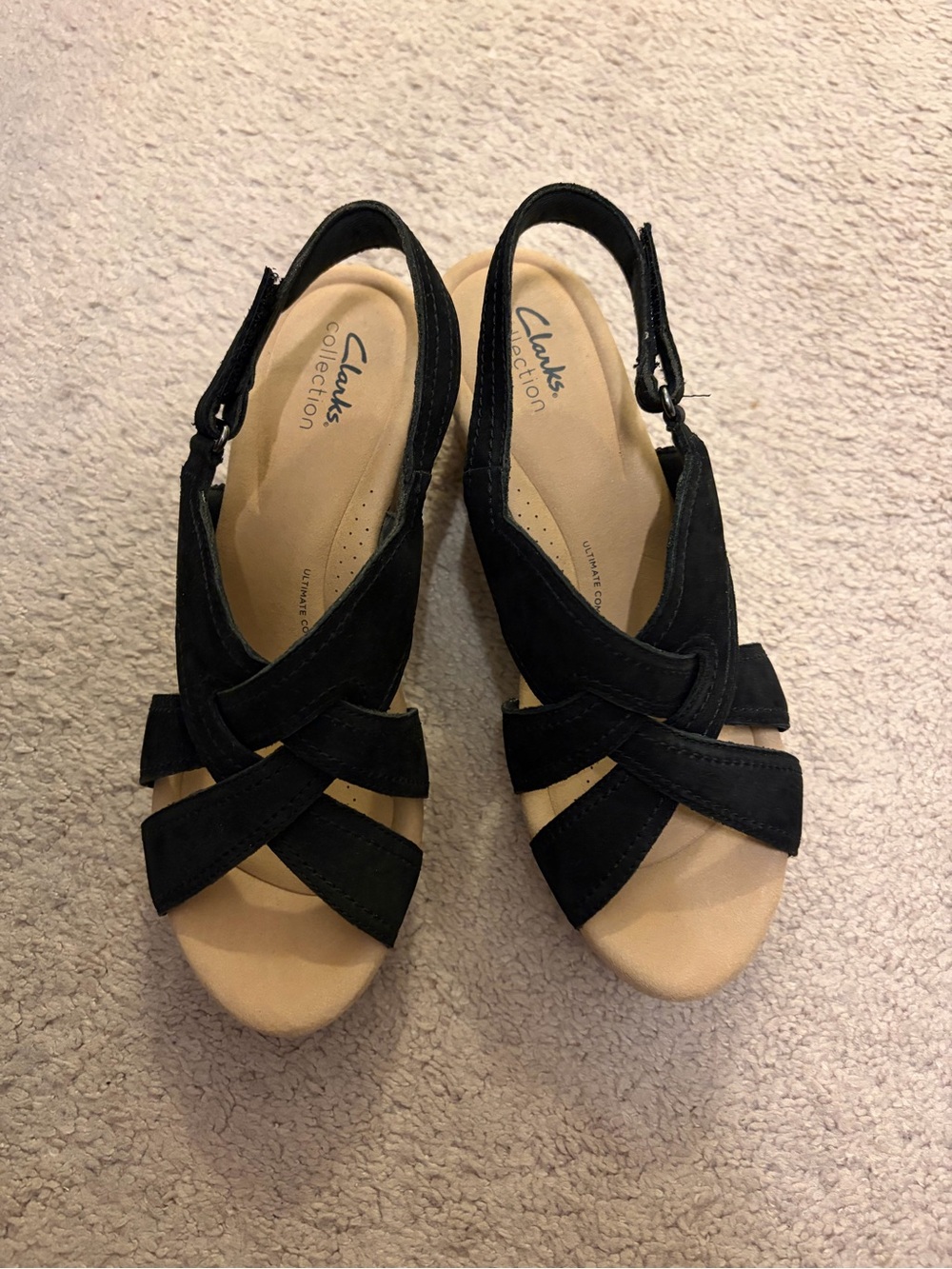 Clarks Black Suede Crisscross Slingback Sandals